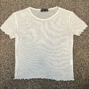 White Sheer Ruffle Hem Top